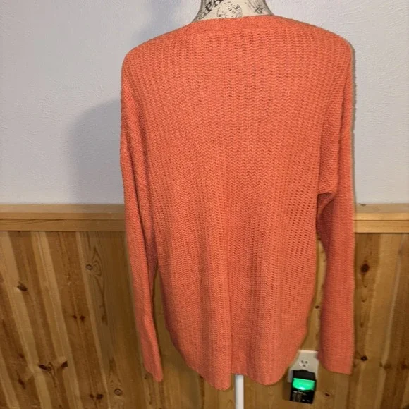 Soft Surroundings Oversized V-neck Open Knit Tunic Sweater Orange Medium - Picture 4 of 5